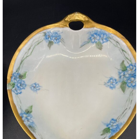 Antique Gravy Boat Under Plate Sauce Weimar Germany Blue Forget Me Not Floral - Picture 6 of 10